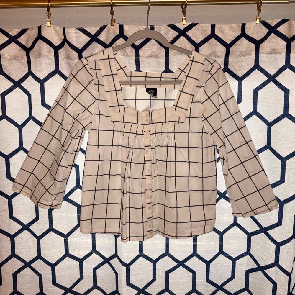 Route 66 Beige Checkered Blouse